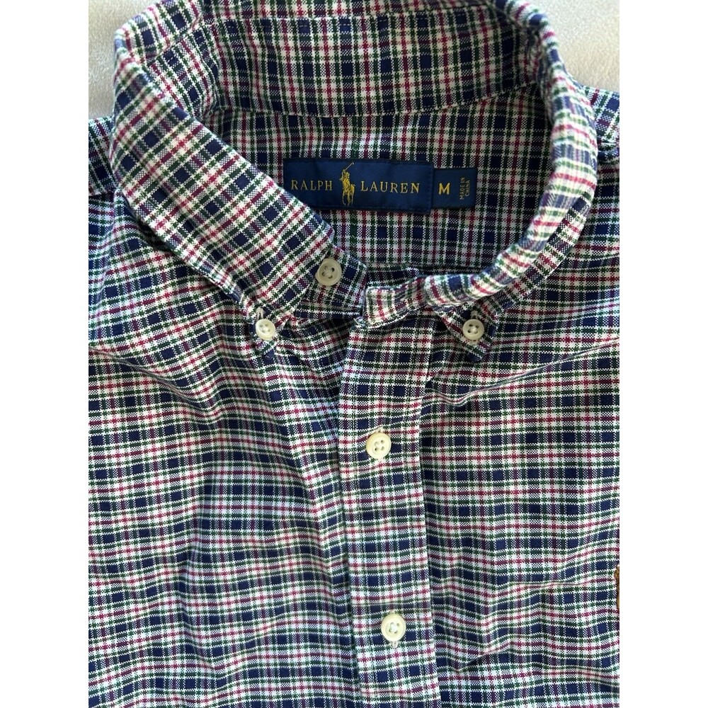 Ralph Lauren Men’s Dress Shirt Size M Medium Navy Blue Plaid Pony Logo 15/33 - Picture 4 of 6